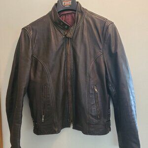 Pre-Owned Vintage Dark Brown Cafe Racer Leather Jacket 40 42 Medium M